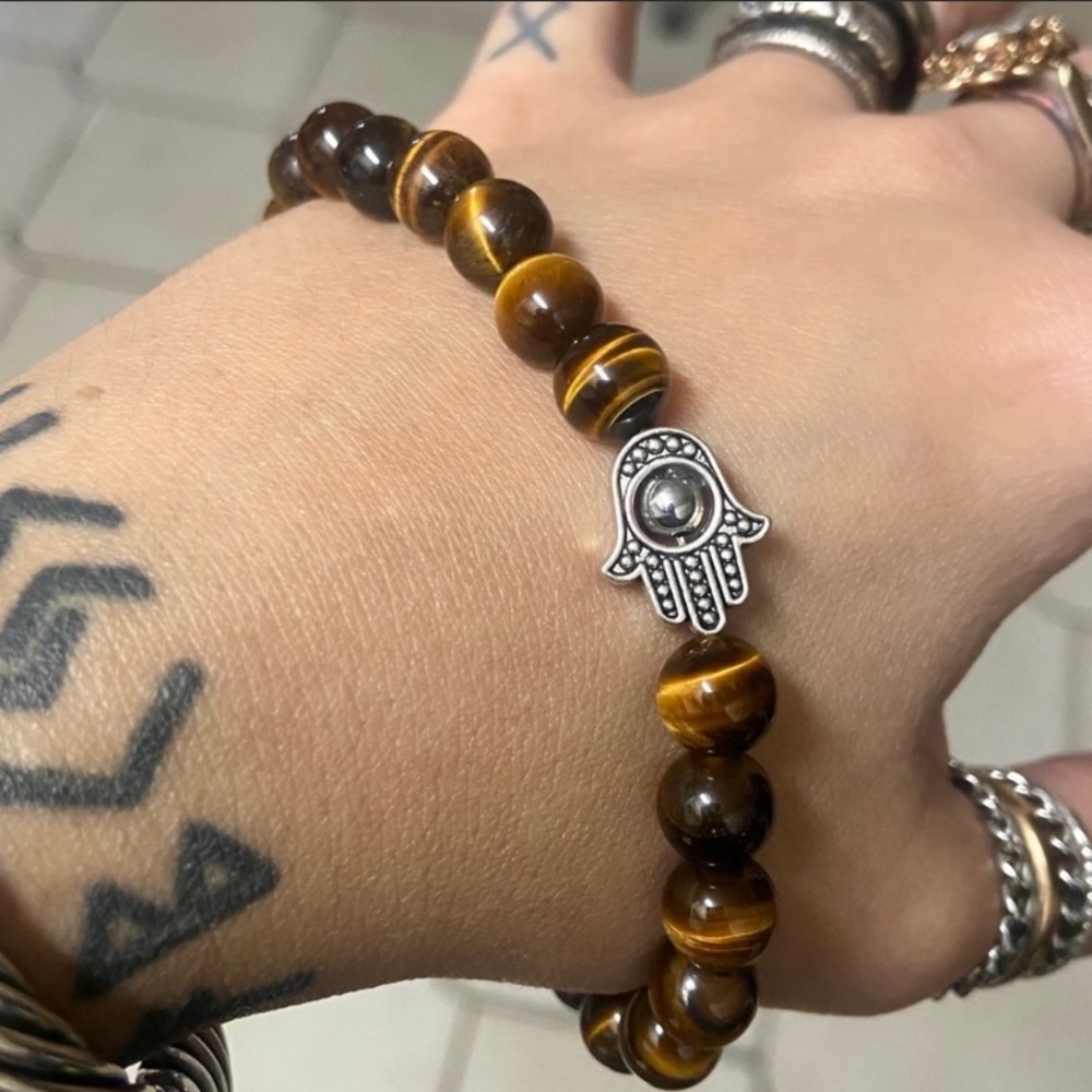 Men or women tiger eye beads hamsa charm bracelet